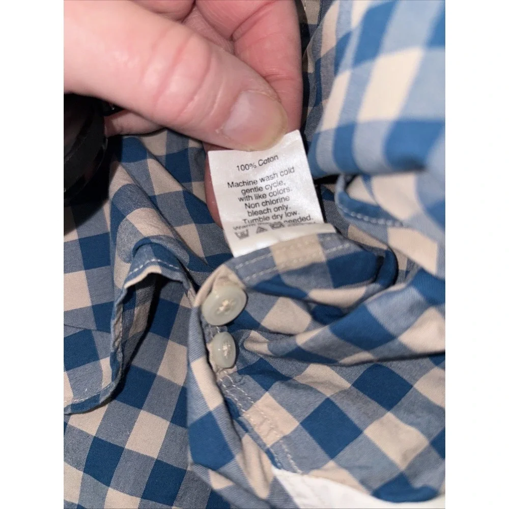 J Crew Slim Fit Blue Tan‎ Gingham Plaid Button-Down Shirt L 100% Cotton Men's